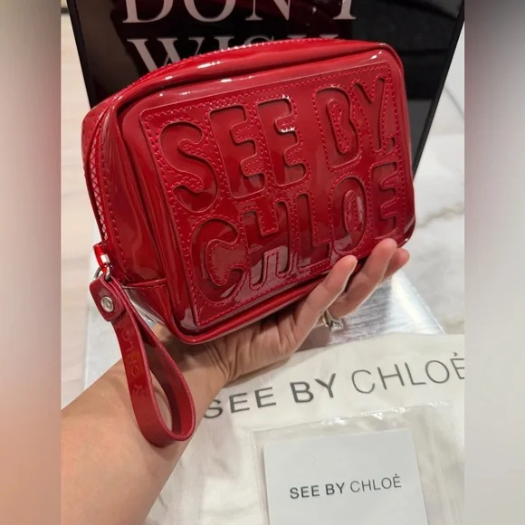 Excellent condition See By Chloe Glossy Red Clutch with dust bag - Picture 1 of 7